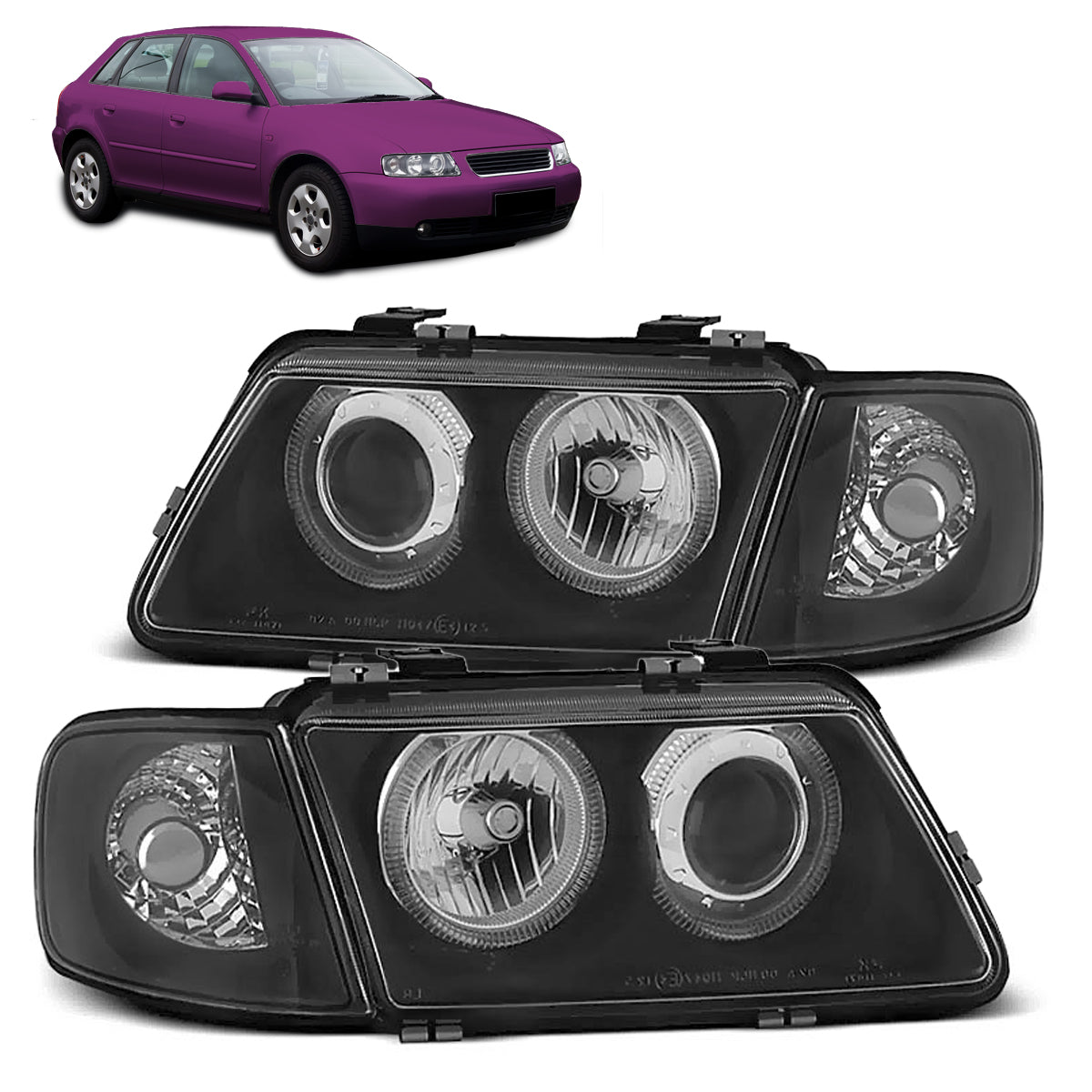SCHEINWERFER ANGEL EYES SCHWARZ passend für Audi A3 08.96-08.00