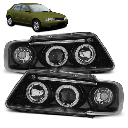 SCHEINWERFER ANGEL EYES SCHWARZ passend für Audi A3 8L 08.96-08.00