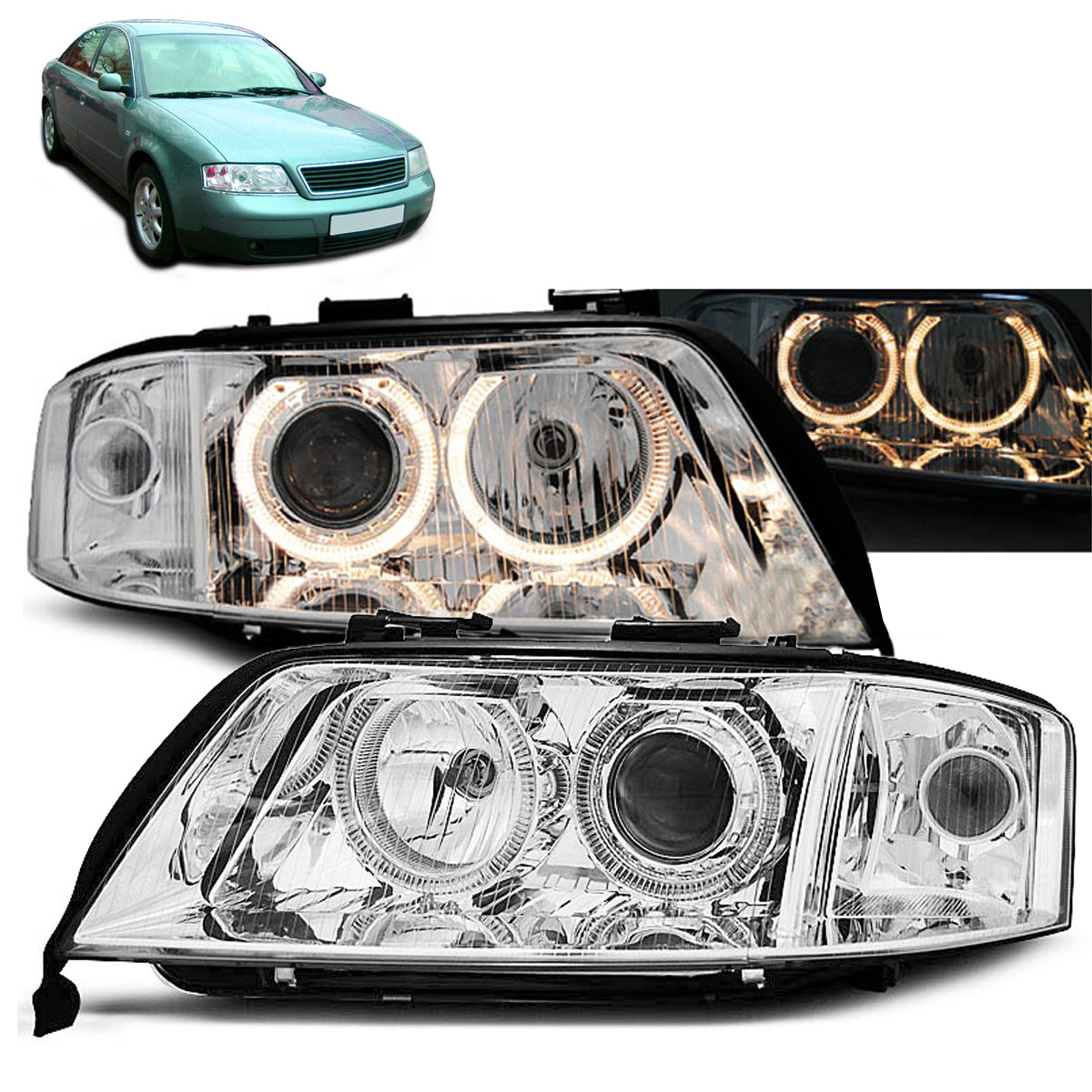 Scheinwerfer Angel Eyes Chrom passend für Audi A6 05.97-06.01