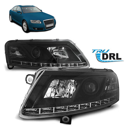 Scheinwerfer True DRL Schwarz passend für Audi A6 C6 04.04-08