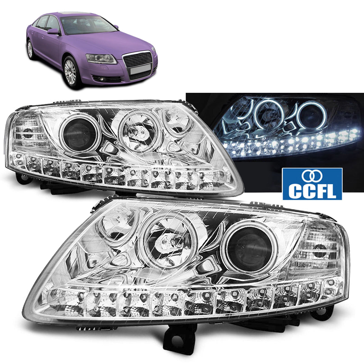 Scheinwerfer Angel Eyes LED Chrom passend für Audi A6 C6 04.04-08