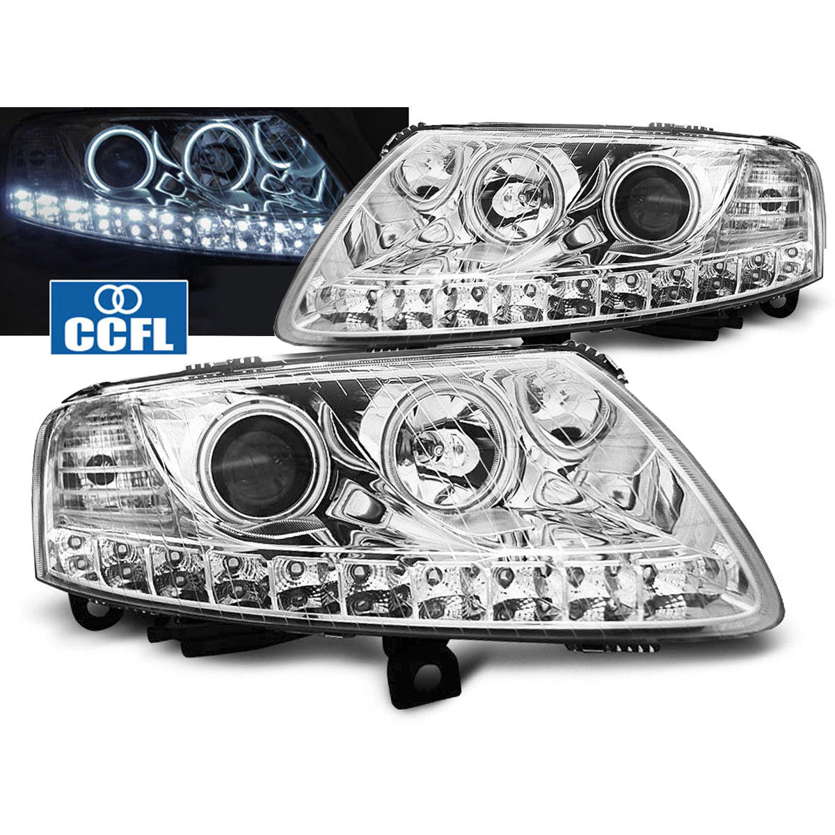 Scheinwerfer Angel Eyes LED Chrom passend für Audi A6 C6 04.04-08