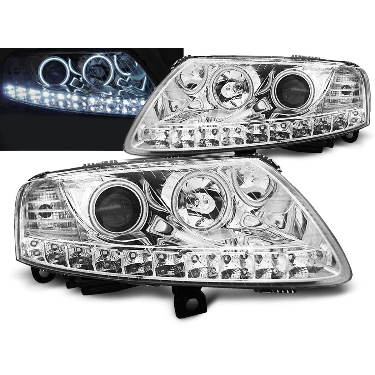 Scheinwerfer Angel Eyes LED Chrom passend für Audi A6 C6 04.04-08