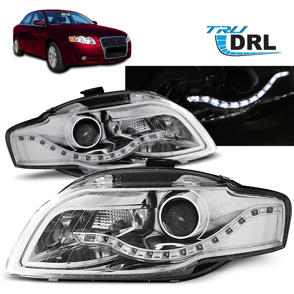 Scheinwerfer True DRL Chrom passend für Audi A4 B7 11.04-03.08