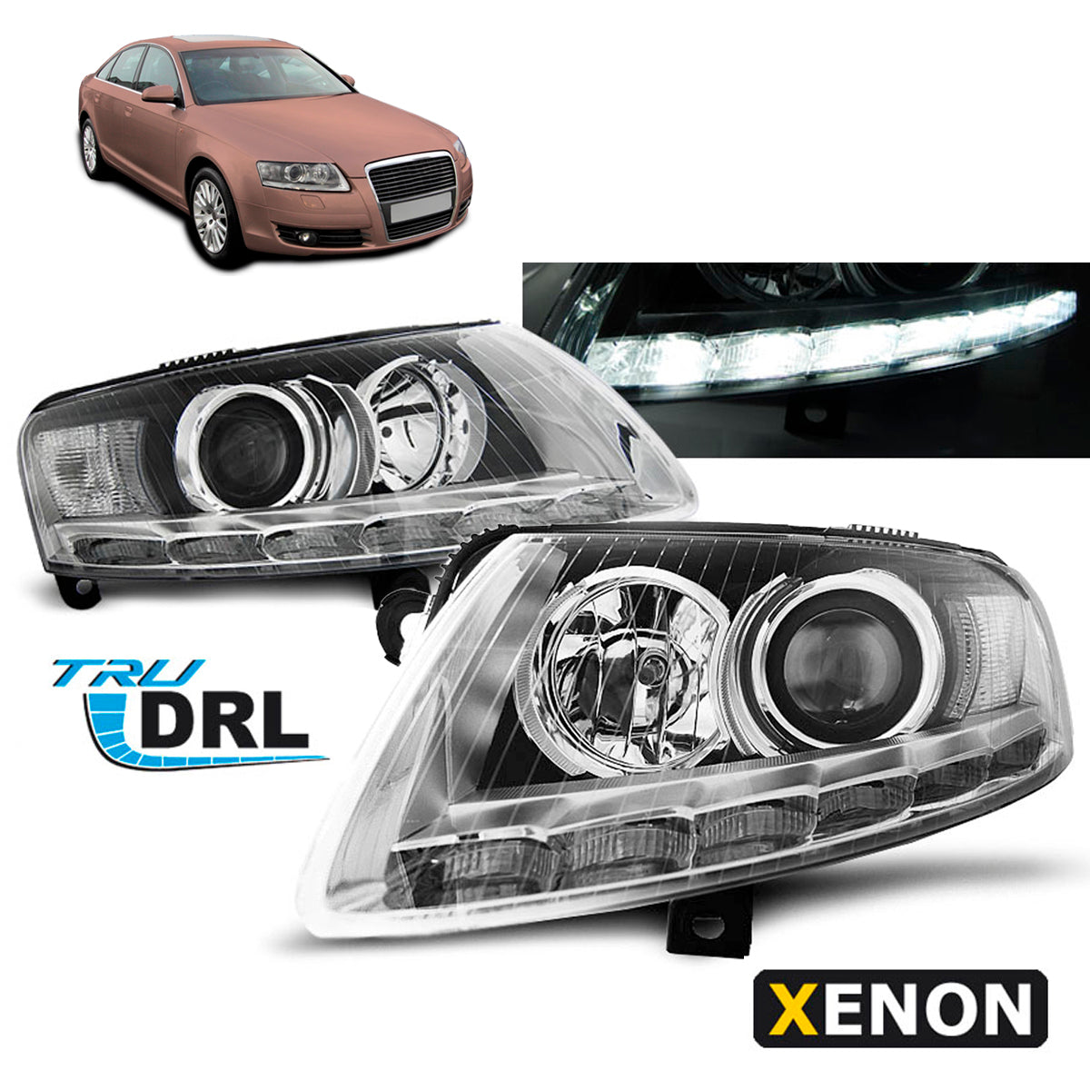 Xenon Scheinwerfer True DRL Chrom passend für Audi A6 C6 04.04-08