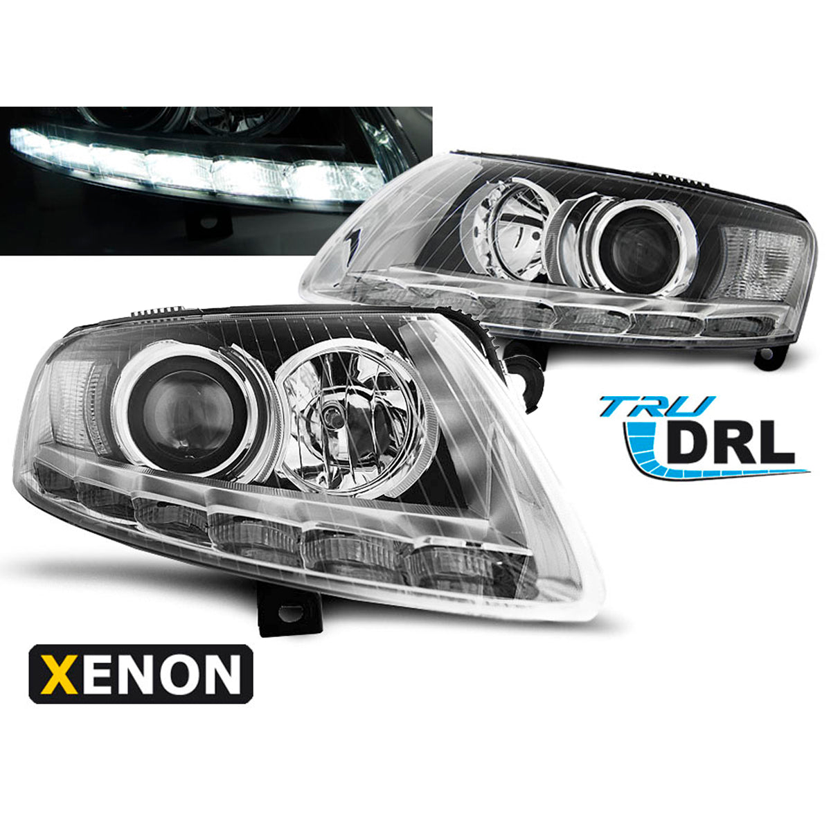 Xenon Scheinwerfer True DRL Chrom passend für Audi A6 C6 04.04-08
