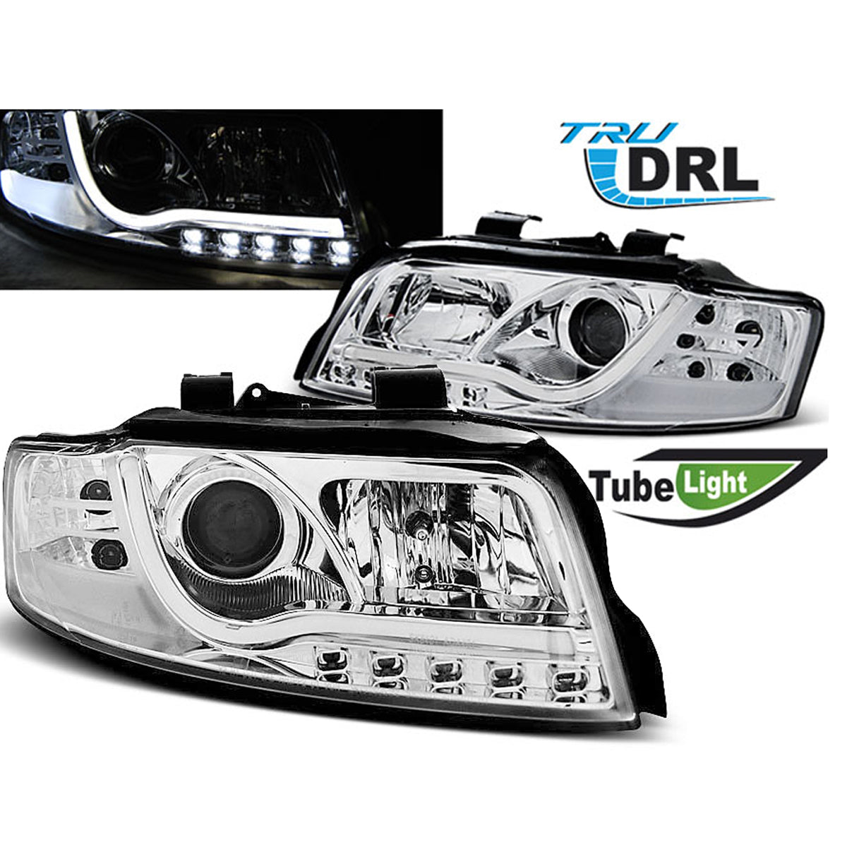 Scheinwerfer Tube Light DRL Chrom passend für Audi A4 10.00-10.04