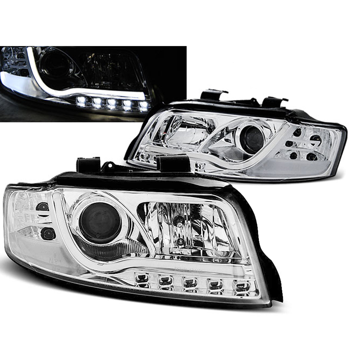 Scheinwerfer Tube Light DRL Chrom passend für Audi A4 10.00-10.04