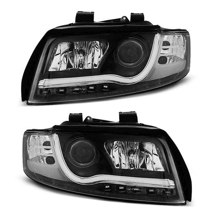 Scheinwerfer Tube Light DRL Schwarz passend für Audi A4 10.00-10.04