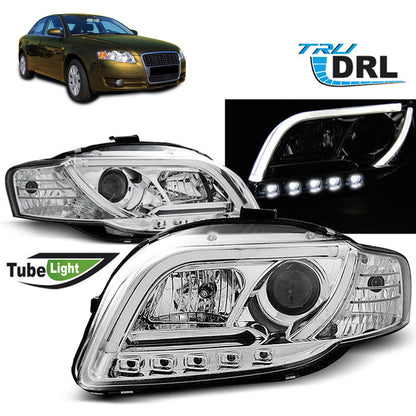 Scheinwerfer Tube Light DRL Chrom passend für Audi A4 B7 11.04-03.08
