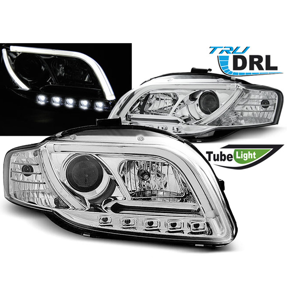 Scheinwerfer Tube Light DRL Chrom passend für Audi A4 B7 11.04-03.08