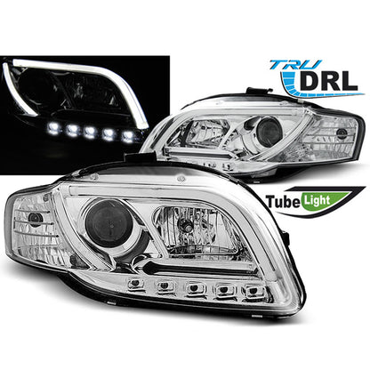Scheinwerfer Tube Light DRL Chrom passend für Audi A4 B7 11.04-03.08