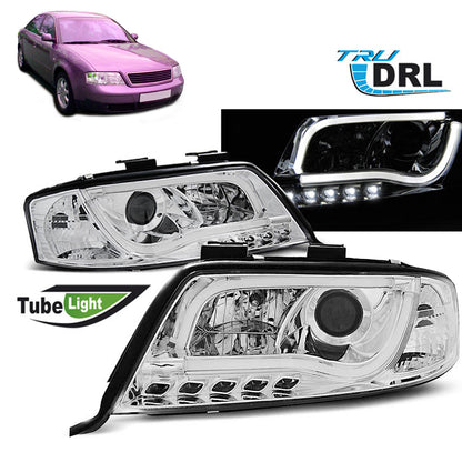 Scheinwerfer Tube Light DRL Chrom passend für Audi A6 05.97-05.01