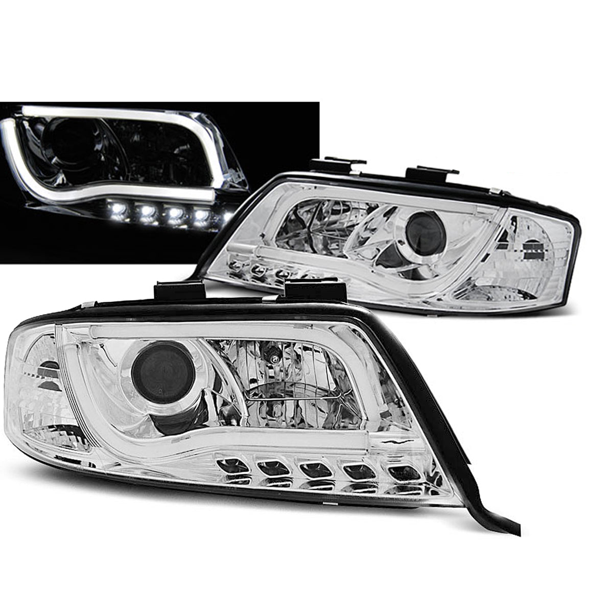 Scheinwerfer Tube Light DRL Chrom passend für Audi A6 05.97-05.01