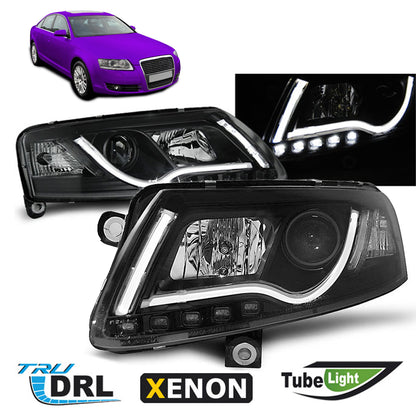 XENON Scheinwerfer Tube Light DRL Schwarz passend für Audi A6 C6 04-08