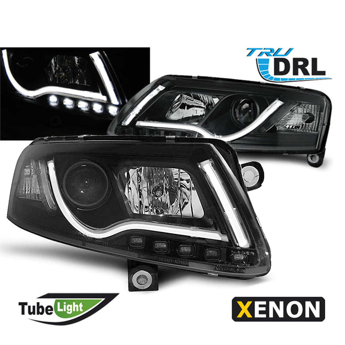 XENON Scheinwerfer Tube Light DRL Schwarz passend für Audi A6 C6 04-08