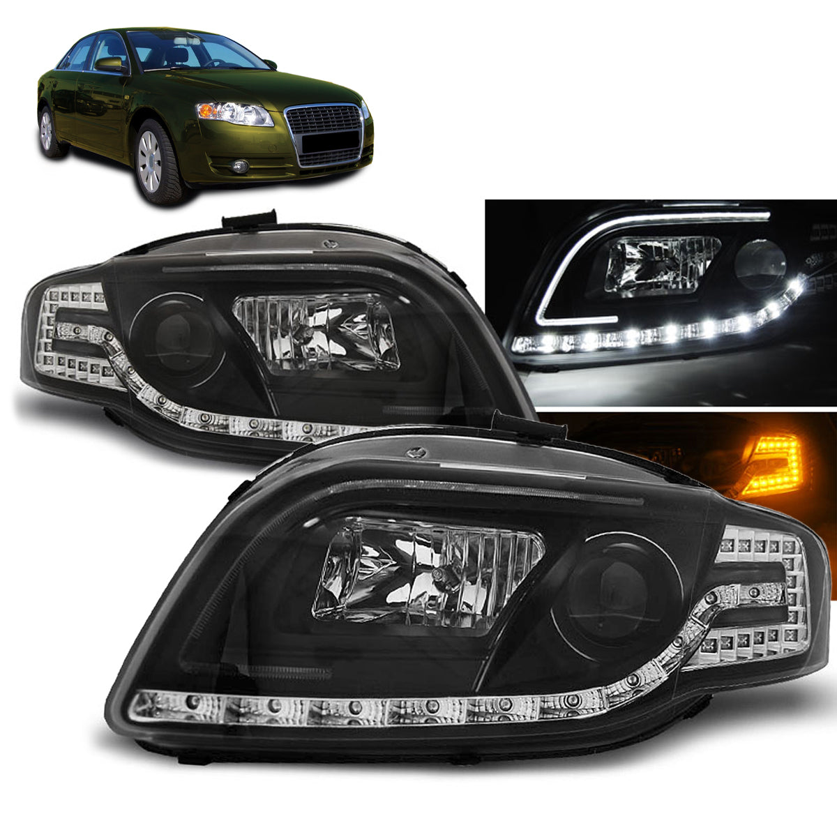 Scheinwerfer Tube Light Schwarz passend für Audi A4 B7 11.04-03.08