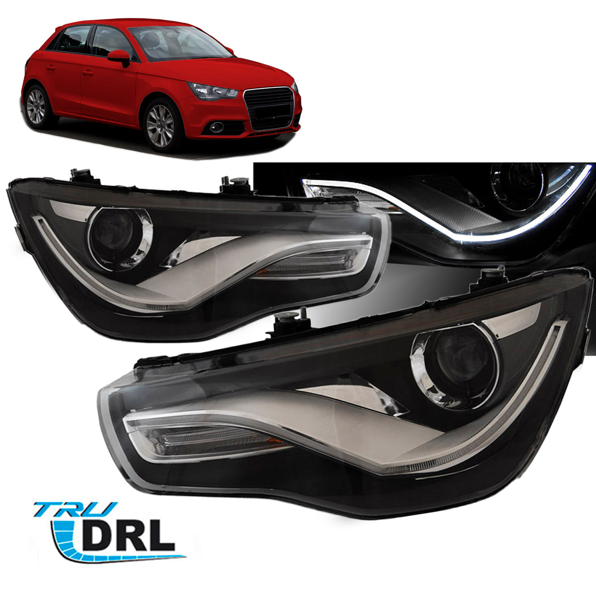 Scheinwerfer True DRL Schwarz passend für Audi A1 04.10-12.14