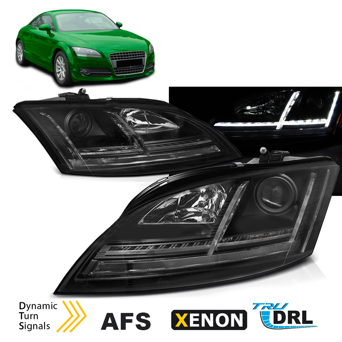 Xenon Scheinwerfer LED DRL Schwarz SEQ passend für Audi TT 06-10 8J mit AFS