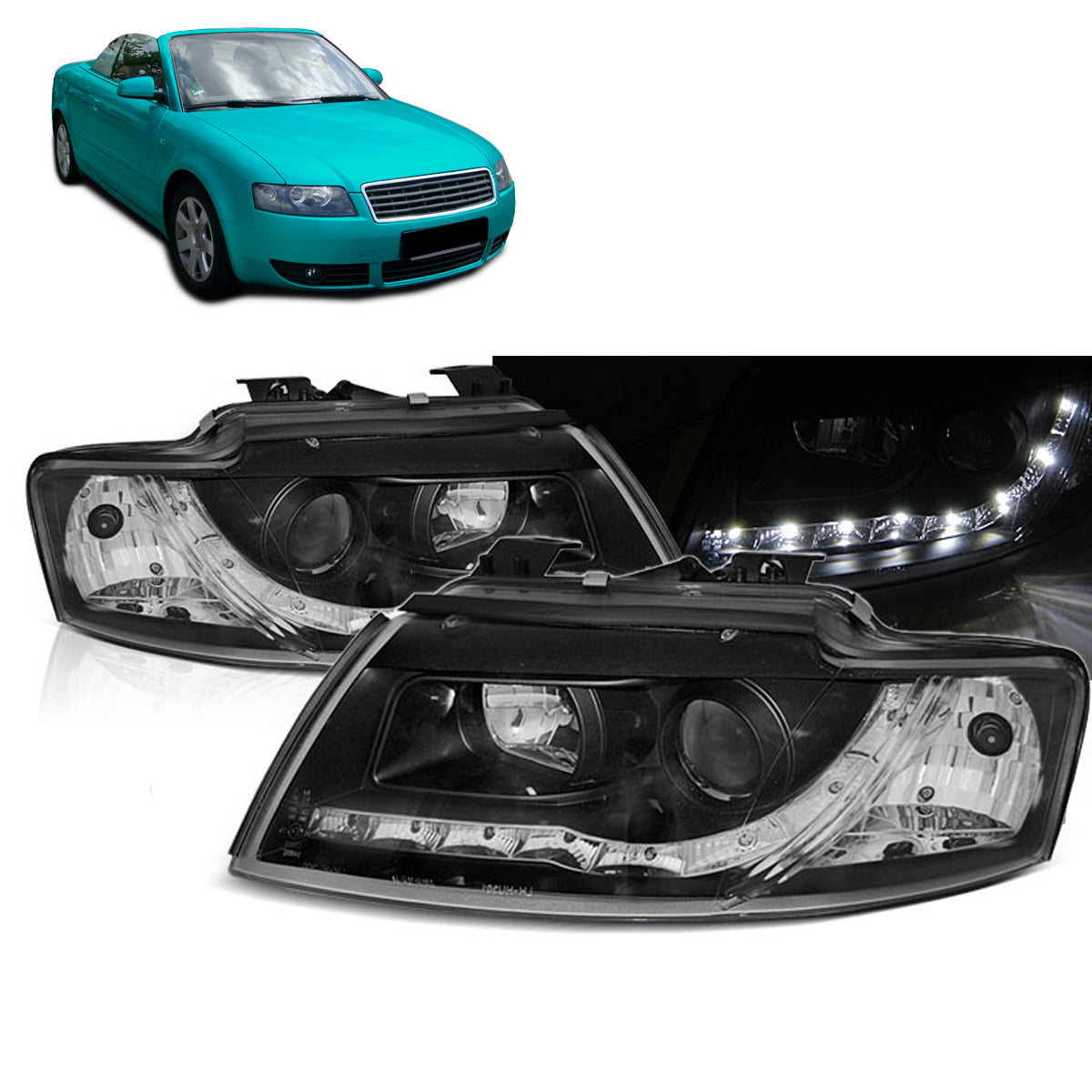 Scheinwerfer Daylight Schwarz passend für Audi A4 B6 Cabrio 02-06