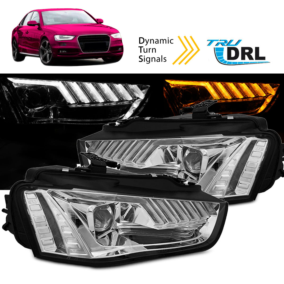 Xenon Scheinwerfer LED Chrom SEQ passend für Audi A4 B8 12-15
