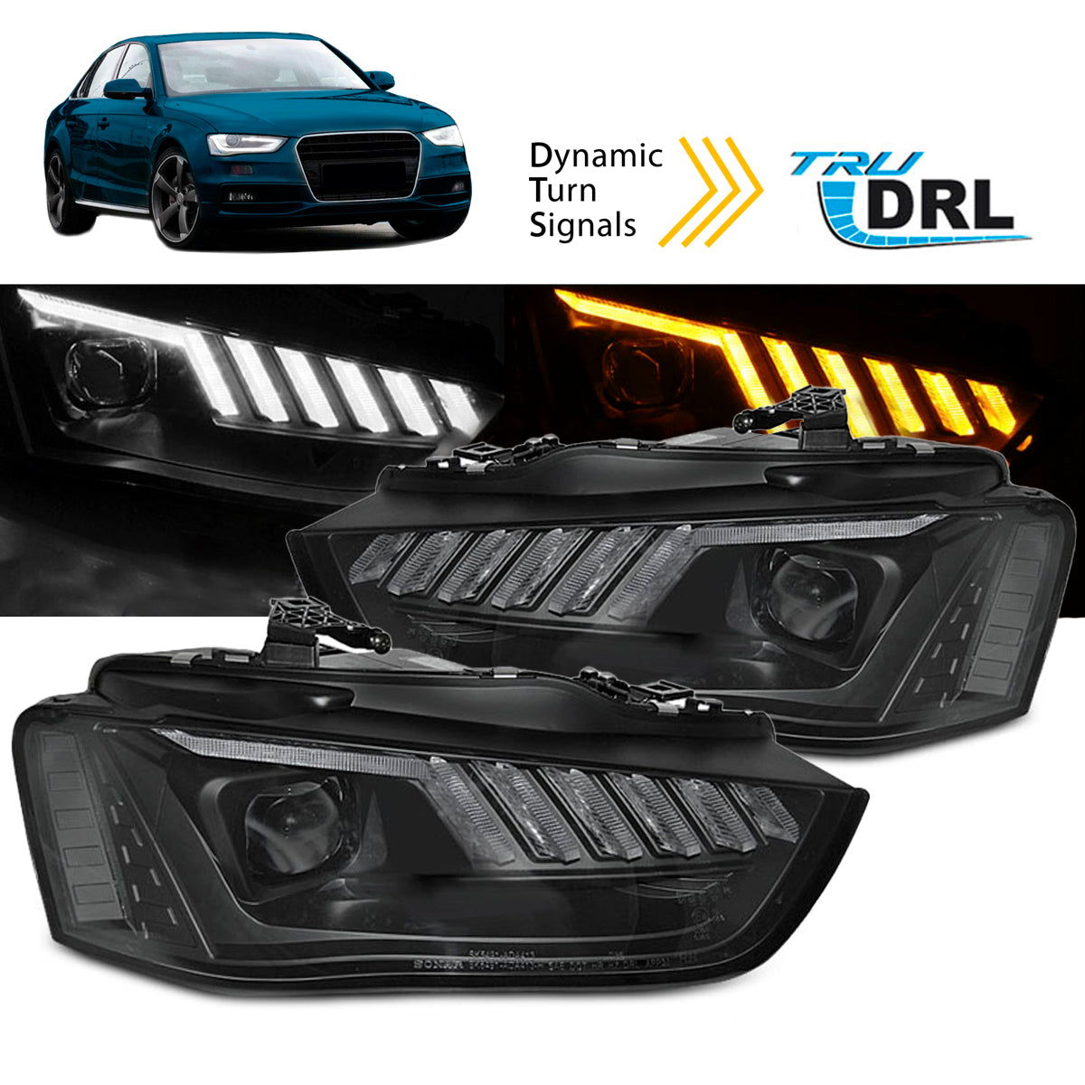 Scheinwerfer LED Schwarz SEQ passend für Audi A4 B8 12-15