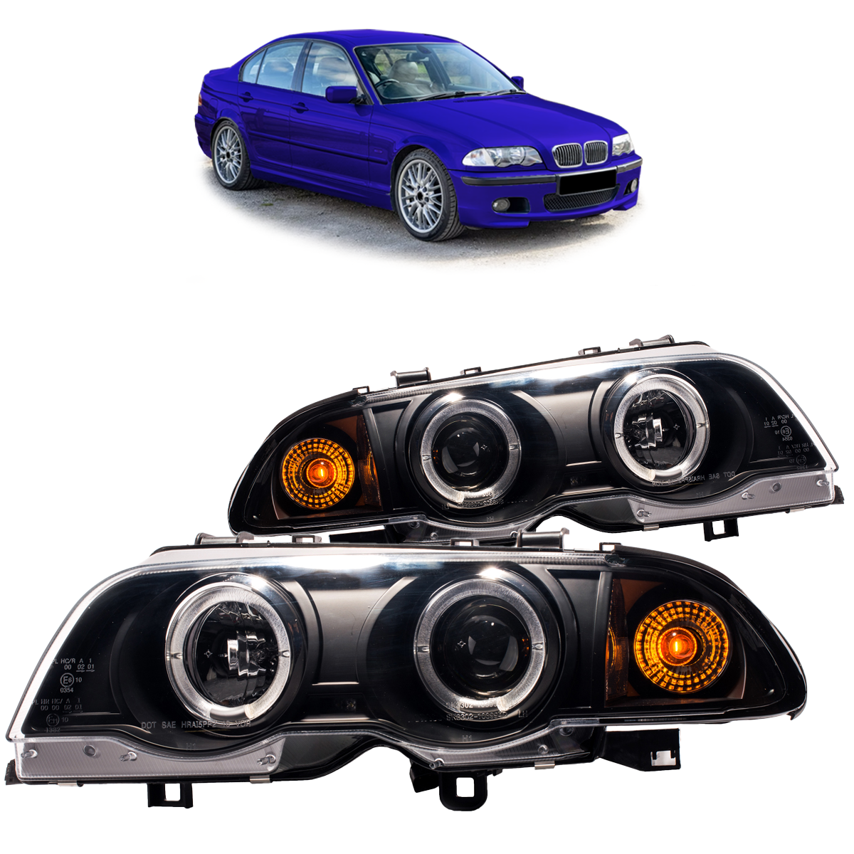 Halogenscheinwerfer Schwarz passend für BMW 3er E46 Limousine Touring 1998-2001