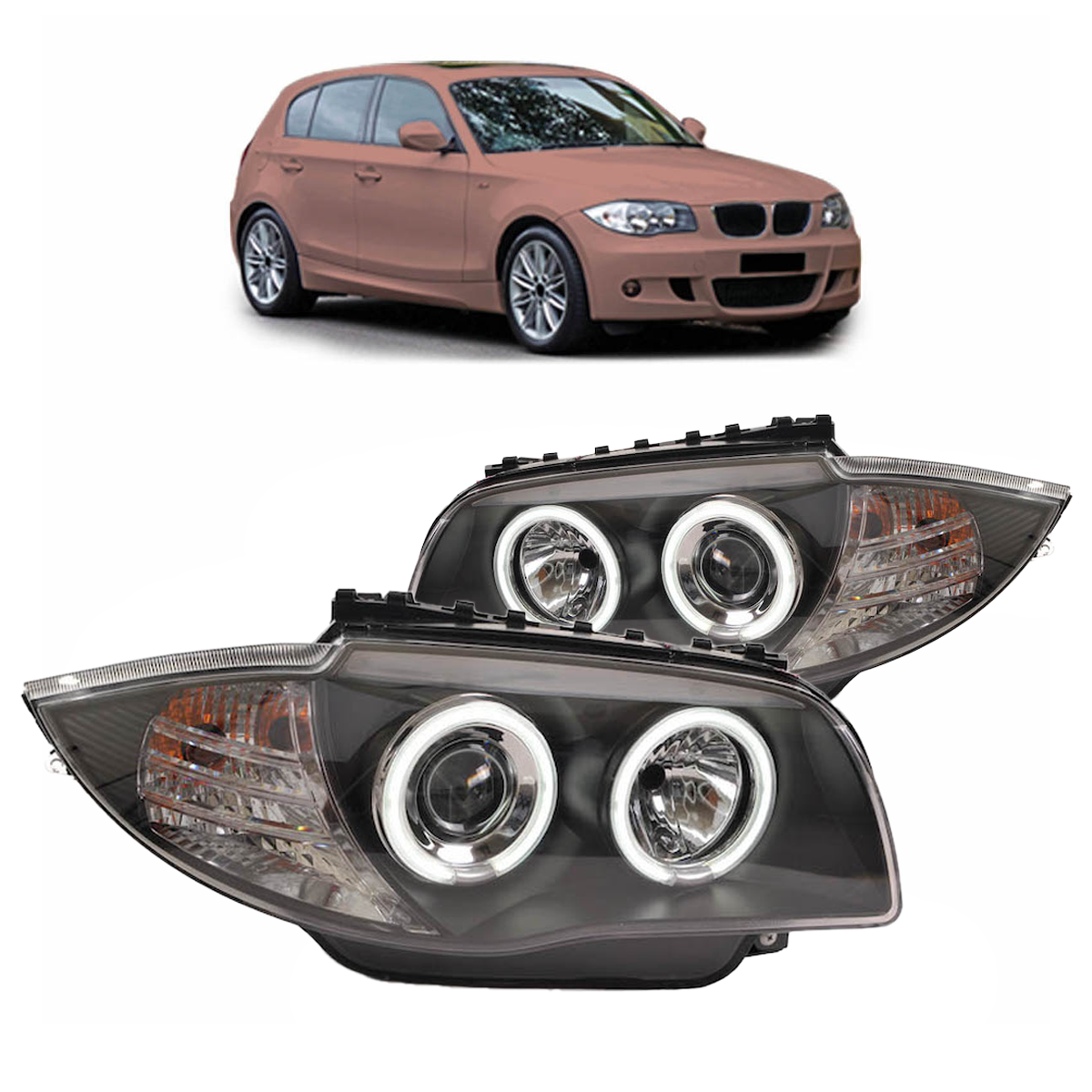 Halogenscheinwerfer Schwarz CCFL passend für BMW 1er E81 E82 E87 E88 2004-2011