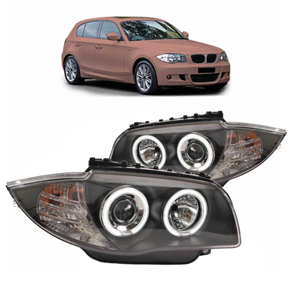 Halogenscheinwerfer Schwarz CCFL passend für BMW 1er E81 E82 E87 E88 2004-2011