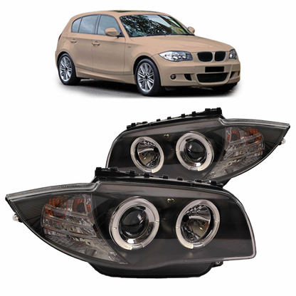 Schwarze Halogenscheinwerfer passend für BMW 1er E81 E87 E82 E88 2004-2011