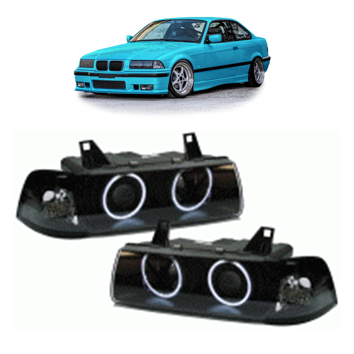 Schwarze CCFL Halogen Scheinwerfer passend für BMW 3er E36 Coupé/Conv 1991-1999