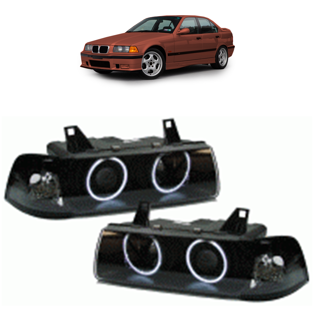 Scheinwerfer Halogen Schwarz CCFL passend für BMW 3er E36 1990-1998