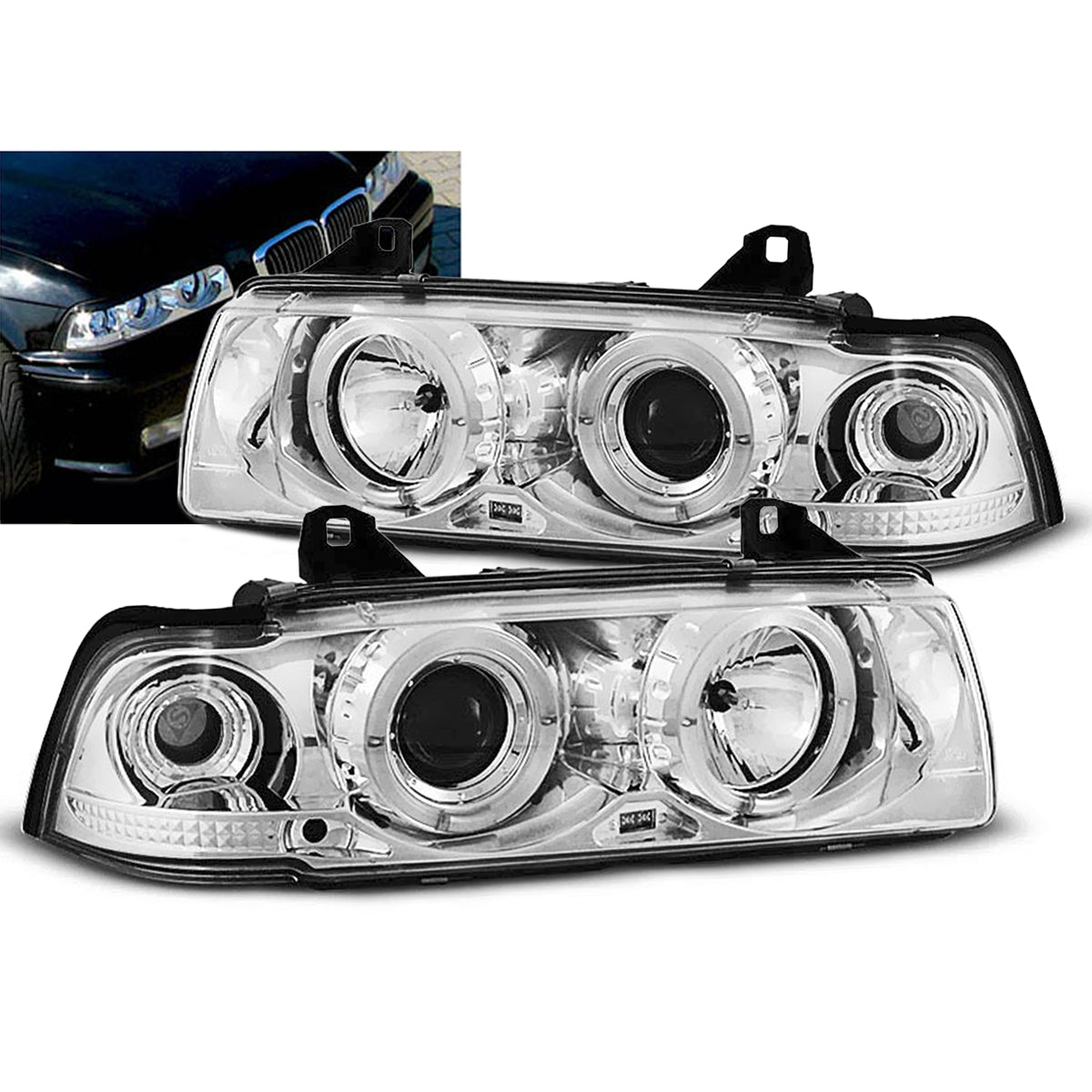 Scheinwerfer Angel Eyes Chrom passend für BMW E36 12.90-08.99 C/C