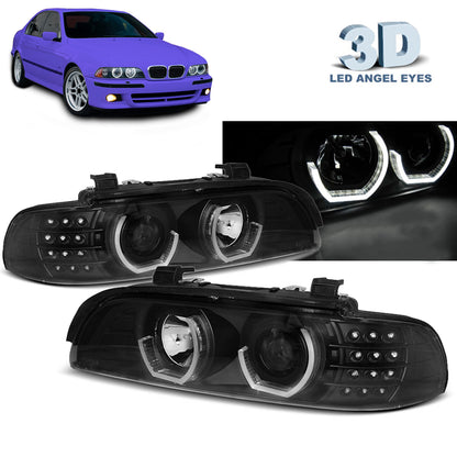 Scheinwerfer Angel Eyes 3D Schwarz passend für BMW E39 09.95-06.03