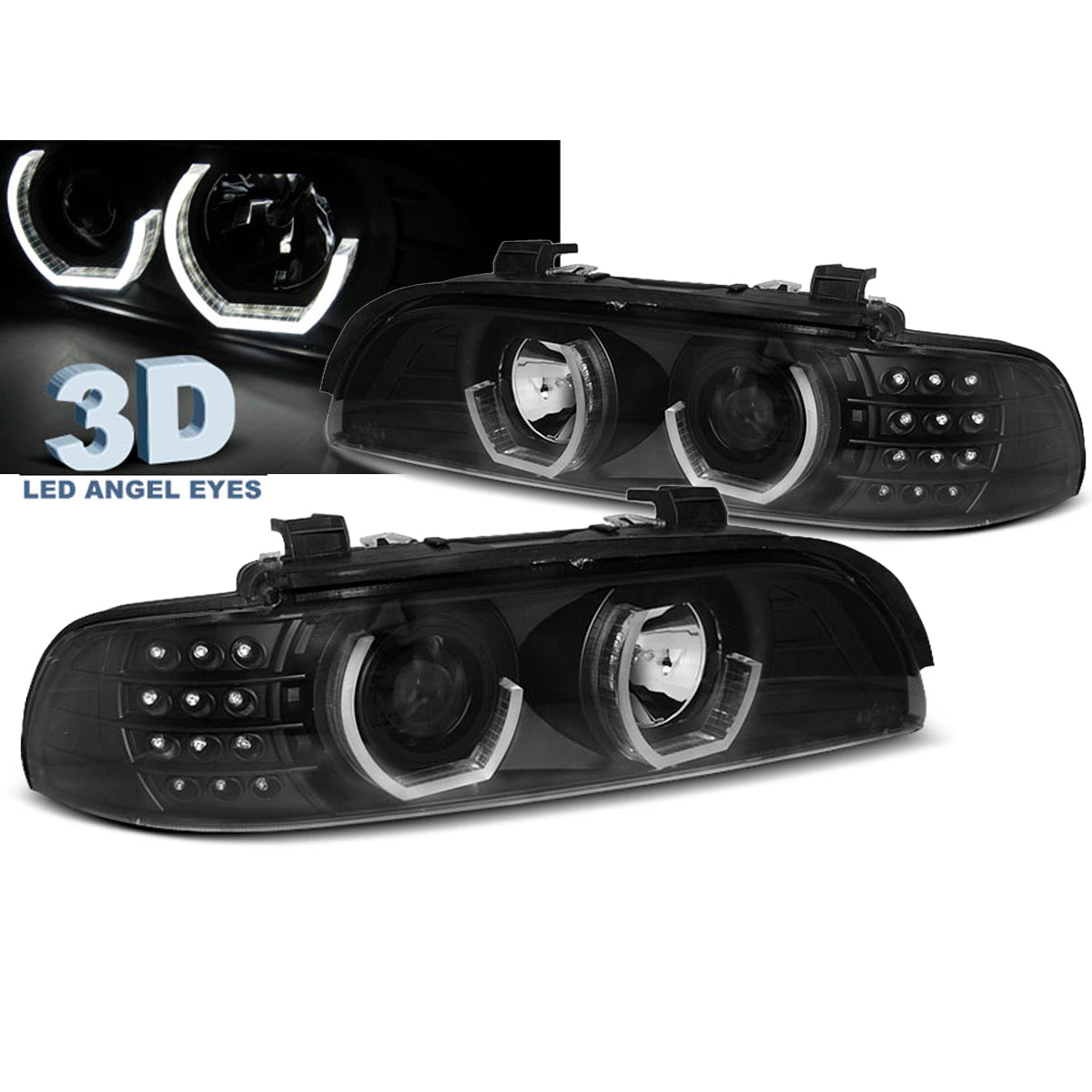 Scheinwerfer Angel Eyes 3D Schwarz passend für BMW E39 09.95-06.03