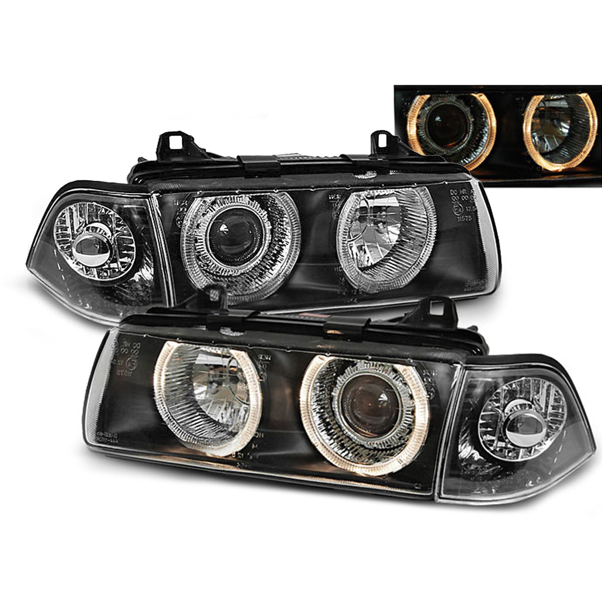 Scheinwerfer Angel Eyes Schwarz passend für BMW E36 12.90-08.99 Coupé Cabrio