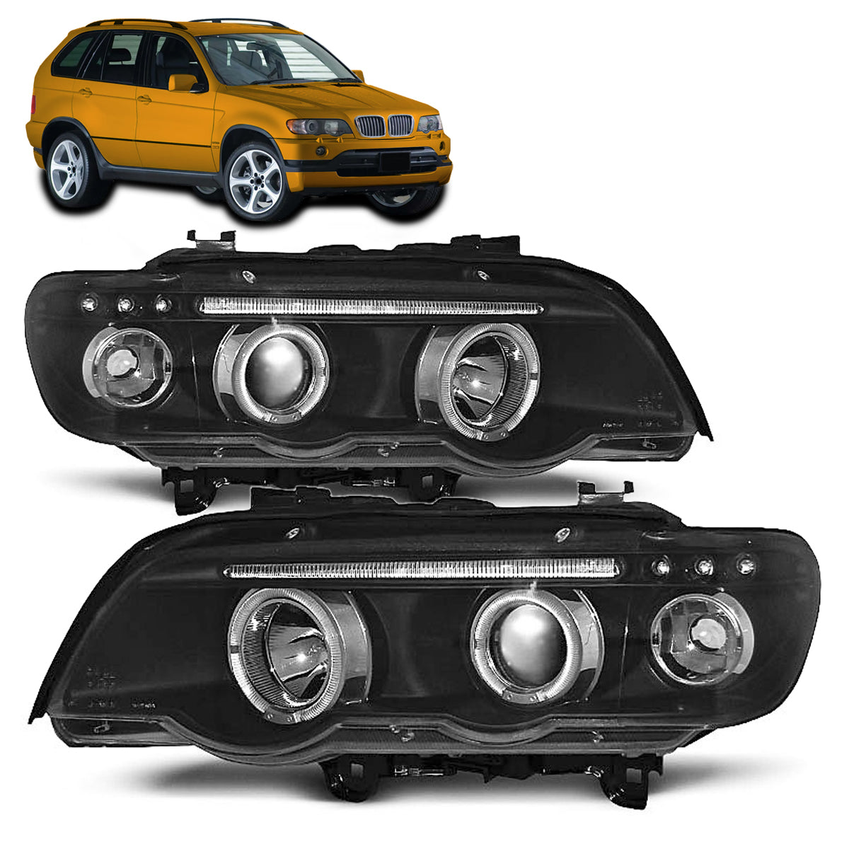 Scheinwerfer Angel Eyes Schwarz passend für BMW X5 E53 09.99-10.03