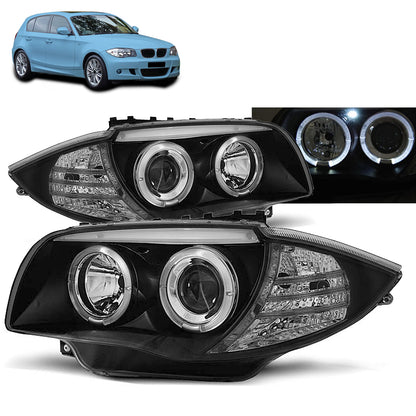 Scheinwerfer Angel Eyes Schwarz passend für BMW 1 E87/E81/82/88 04-11
