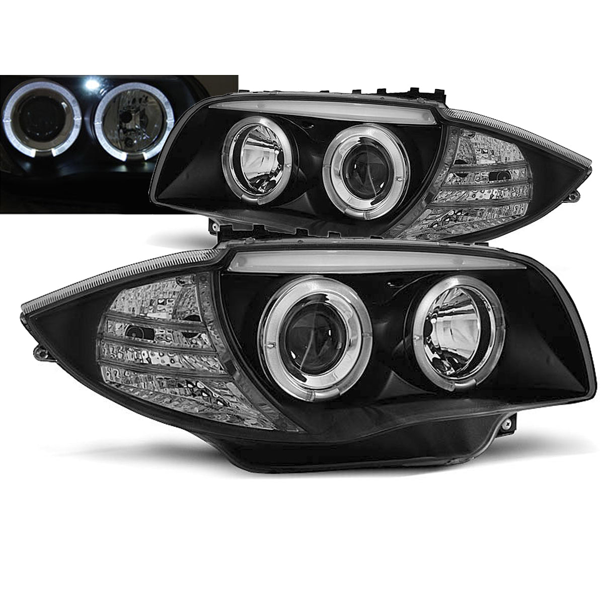Scheinwerfer Angel Eyes Schwarz passend für BMW 1 E87/E81/82/88 04-11