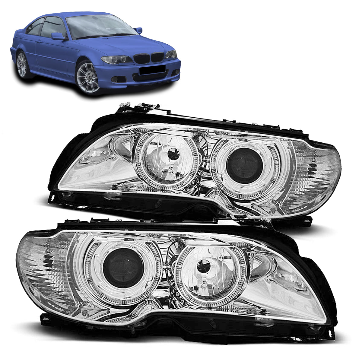 Scheinwerfer Angel Eyes Chrom passend für BMW E46 04.03-06 Coupé Cabrio