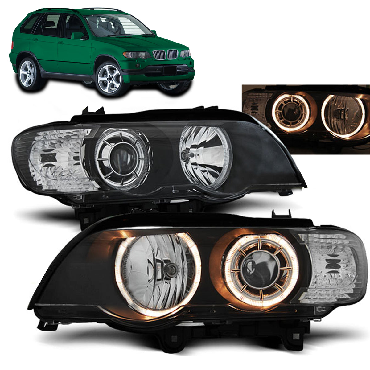 Xenon Scheinwerfer Angel Eyes Schwarz passend für BMW X5 E53 09.99-10.03
