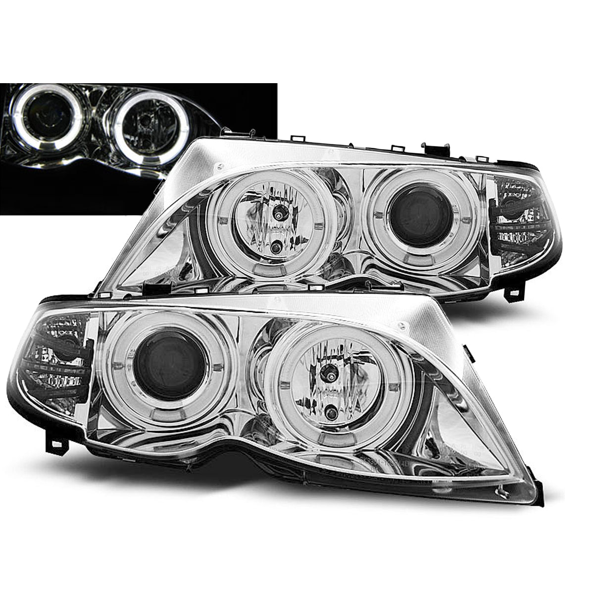 Scheinwerfer Angel Eyes Chrom passend für BMW E46 09.01-03.05