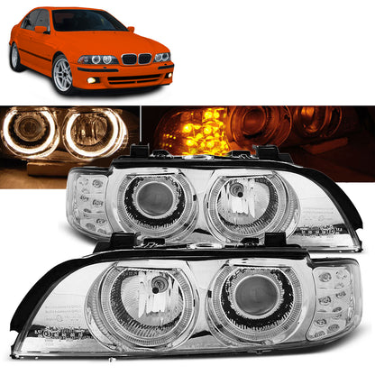 Scheinwerfer Angel Eyes Chrom mit LED Blinker passend für BMW E39 09.95-06.03