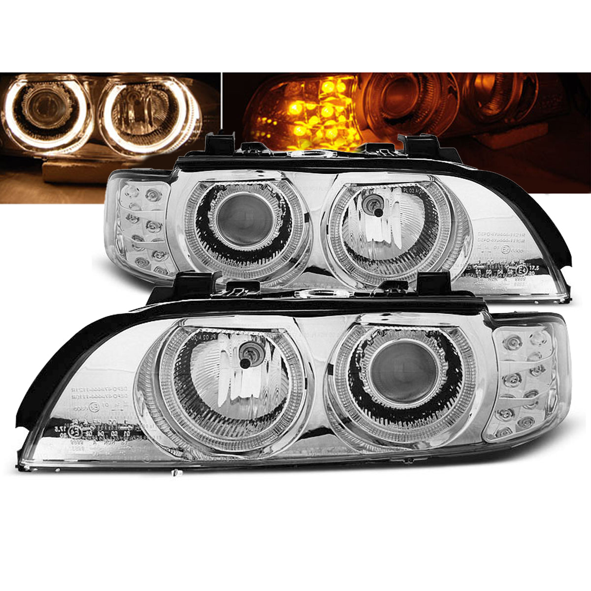 Scheinwerfer Angel Eyes Chrom mit LED Blinker passend für BMW E39 09.95-06.03