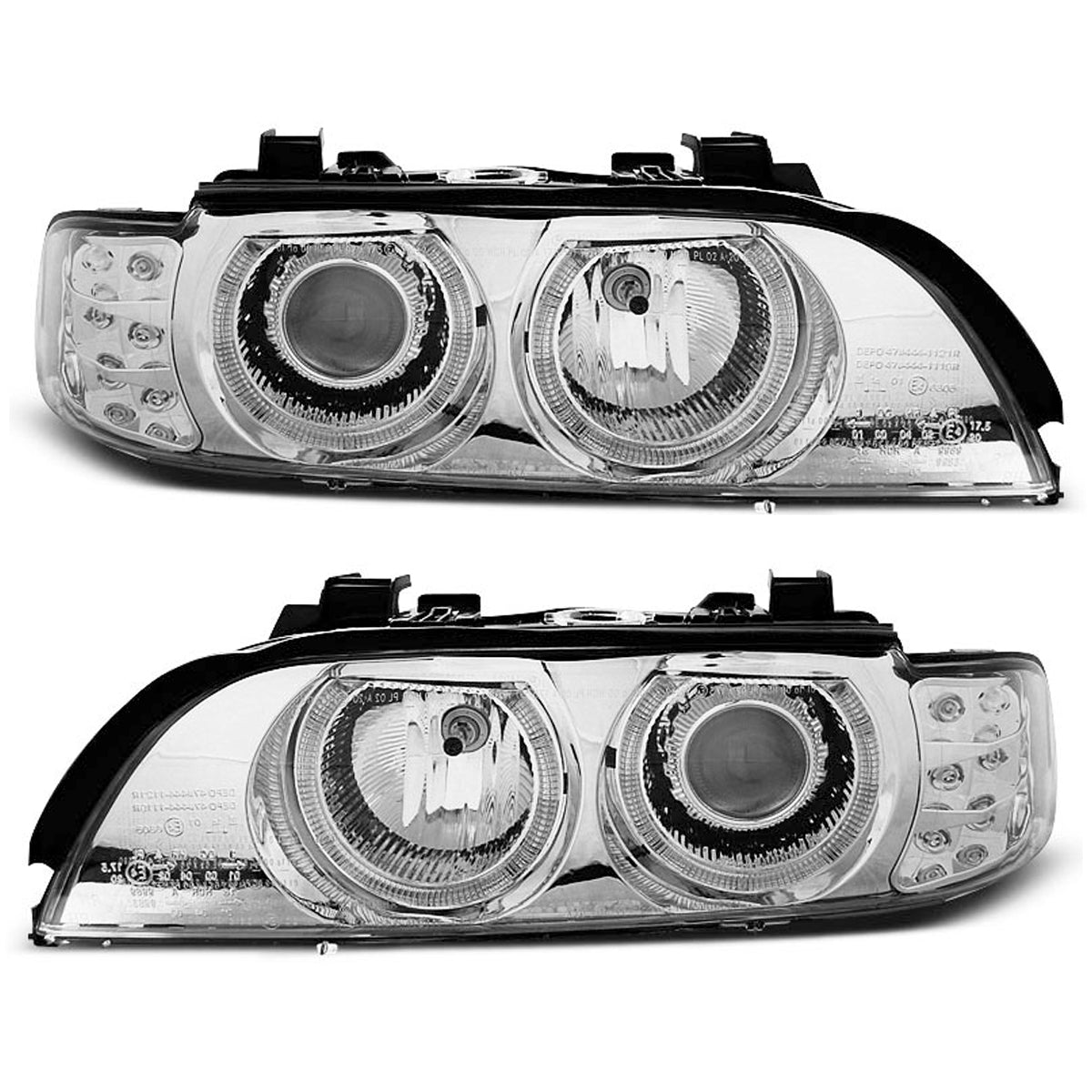 Scheinwerfer Angel Eyes Chrom mit LED Blinker passend für BMW E39 09.95-06.03