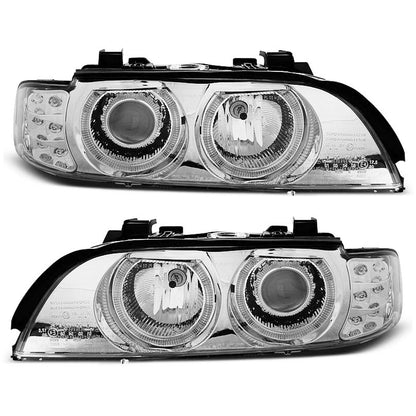 Scheinwerfer Angel Eyes Chrom mit LED Blinker passend für BMW E39 09.95-06.03