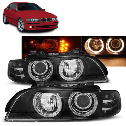 Scheinwerfer Angel Eyes Schwarz mit LED Blinker passend für BMW E39 09.95-06.03