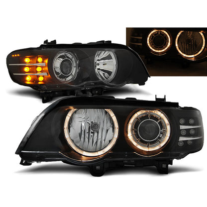 Scheinwerfer Angel Eyes Schwarz LED Blinker passend für BMW X5 E53 09.99-10.03