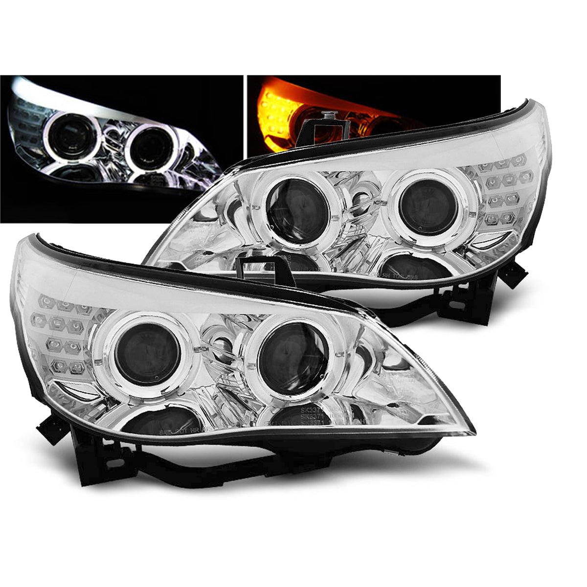 Scheinwerfer Angel Eyes Chrom passend für LED Blinker BMW E60/E61 03-07