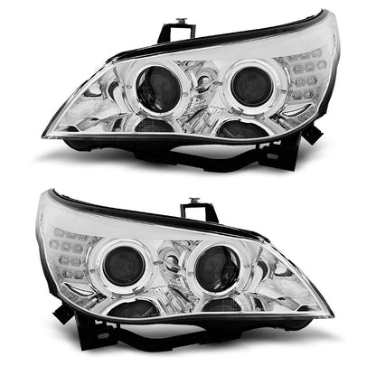 Scheinwerfer Angel Eyes Chrom passend für LED Blinker BMW E60/E61 03-07